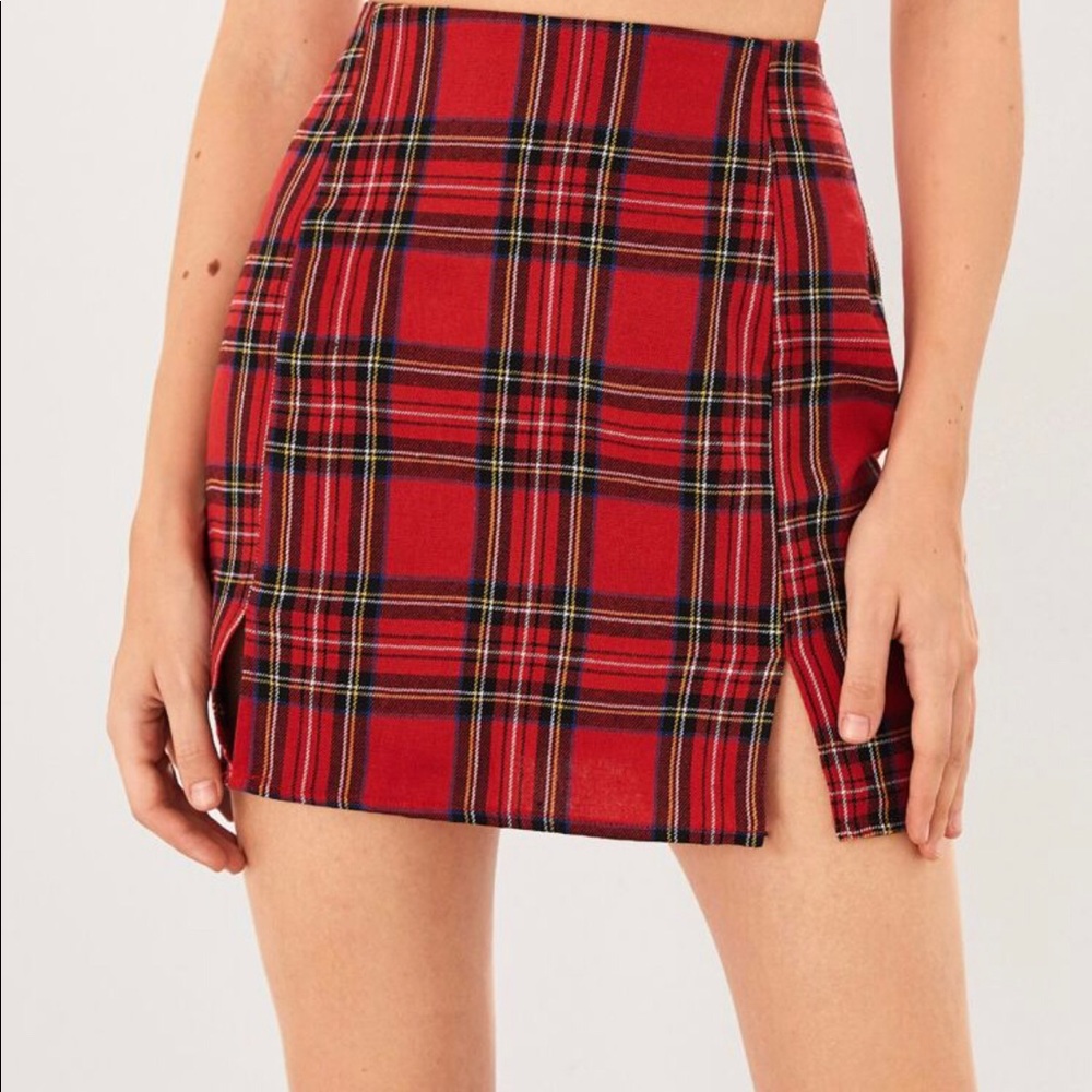 Plaid High-Rise Slit Mini Skirt